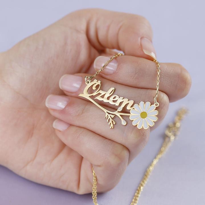 Daisy Flower Pendant Personalized Custom Gold Plated Name Necklace-silviax