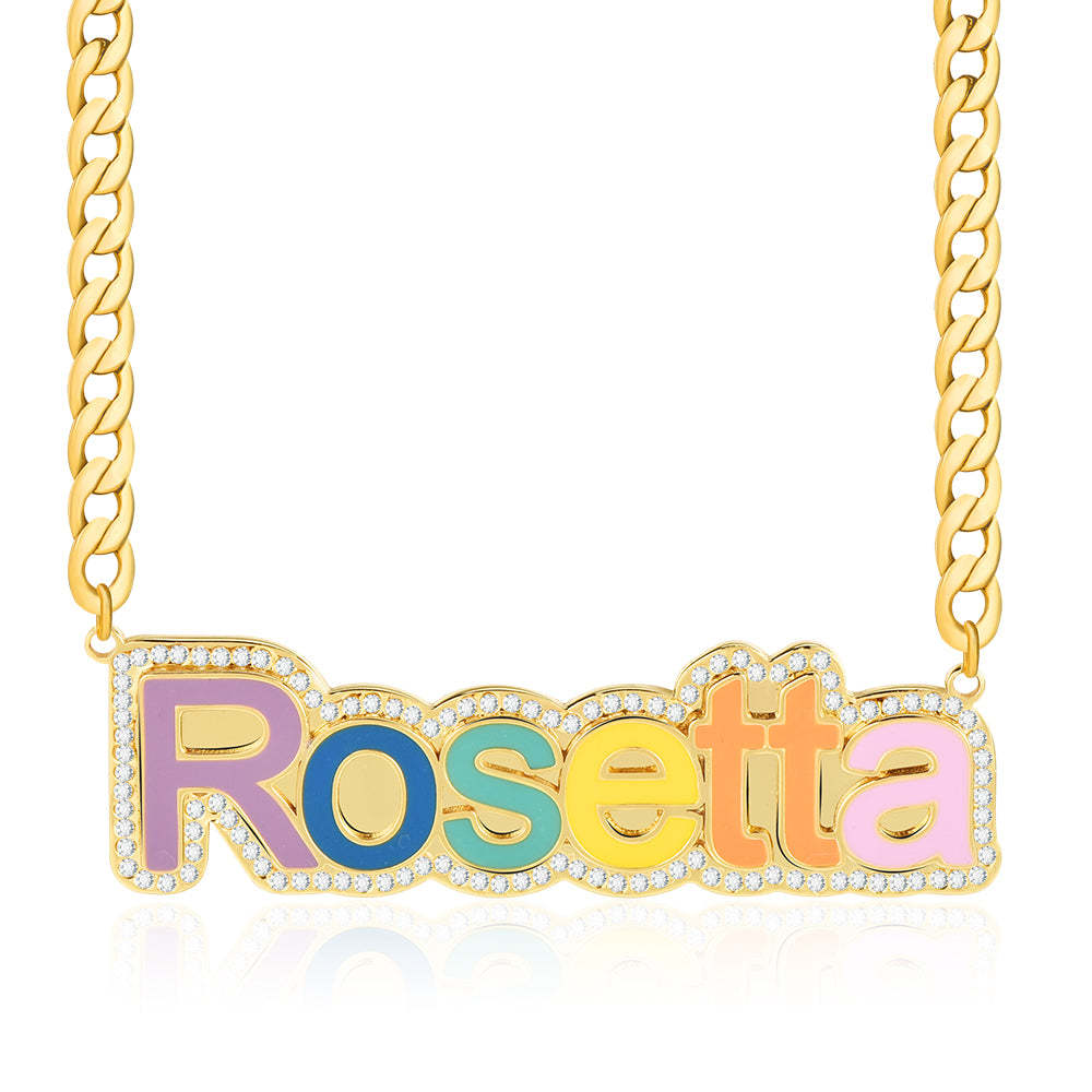 Personalized Gold Plated Multicolor Acrylic Name Necklace-silviax