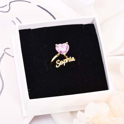 Heart Birthstone Personalized Custom Gold Plated Name Ring Mother Gift-silviax