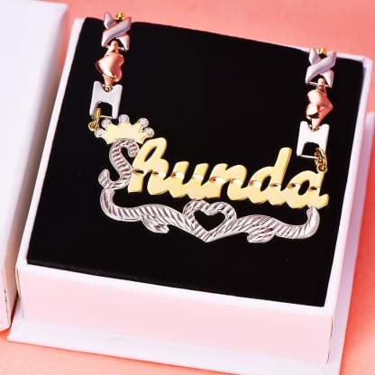 Three Tone XOXO Chain with Crown Heart Gold Plated Personalized Custom Two Tone Name Necklace-silviax