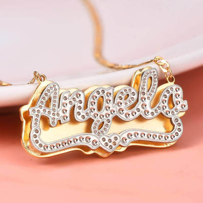 Double Plate Two Tone with Heart Personalized Custom Gold Plated Name Necklace-silviax