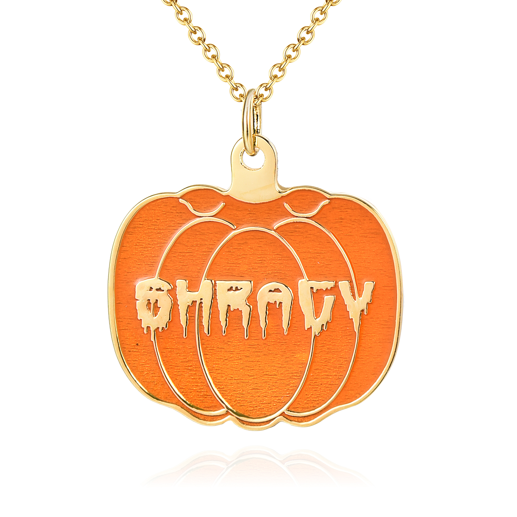 Halloween Pumpkin Pendant Personalized Custom Gold Plated Name Necklace