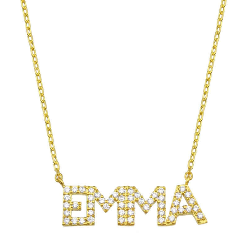 Capital Letter Full Inlaid Zircon Personalized Custom Gold Plated Name Necklace-silviax
