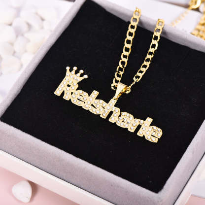 Inlaid Zircon Capital Letter Nameplate with Crown Pendant Personalized Custom Gold Plated Name Naecklace-silviax