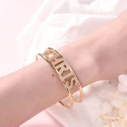 Two Tone Personalized Rhinestone Letter Name Cuff Bangle-silviax