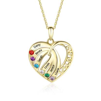 3-6 Name with Birthstones Personalized Custom Family Necklace Mother's Day Gift for Mom Women