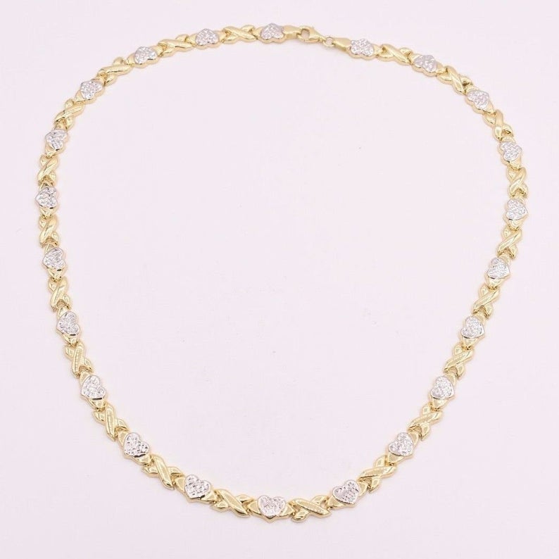 Two Tone Heart XOXO Chain Gold Plated Necklace-silviax