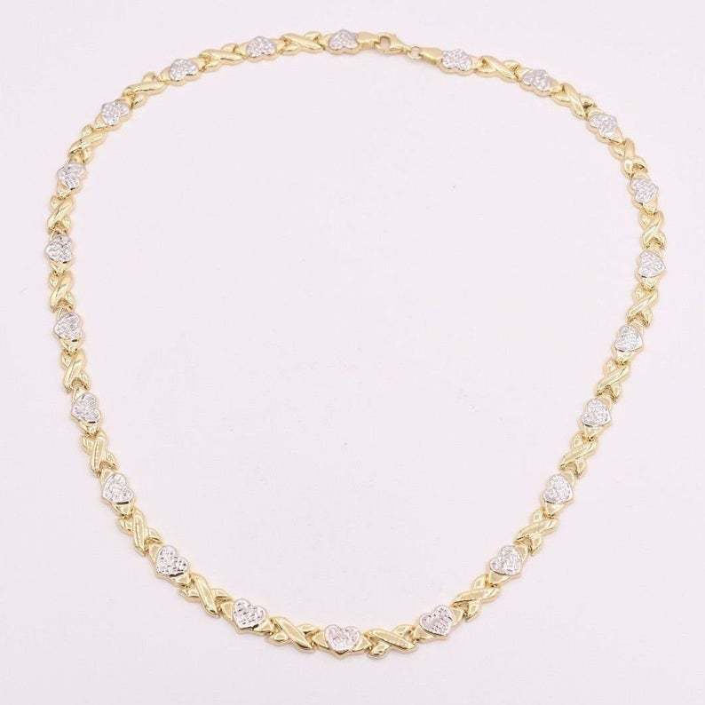 Two Tone Heart XOXO Chain Gold Plated Necklace-silviax