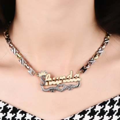 Three Tone XOXO Chain with Crown Heart Gold Plated Personalized Custom Two Tone Name Necklace-silviax