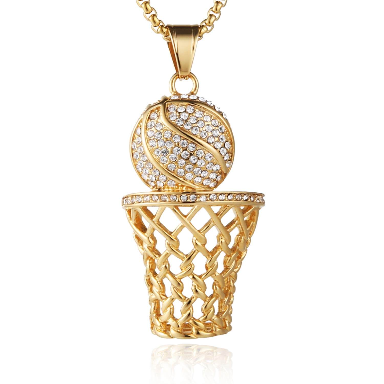 Basketball Rim Inlay Zircon Pendant Gold Plated Necklace Hip Hop Style Jewelry-silviax