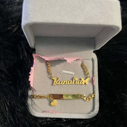Butterfly and Heart Name Jewelry Set Personalized Name Necklace and Bar Bracelets-silviax