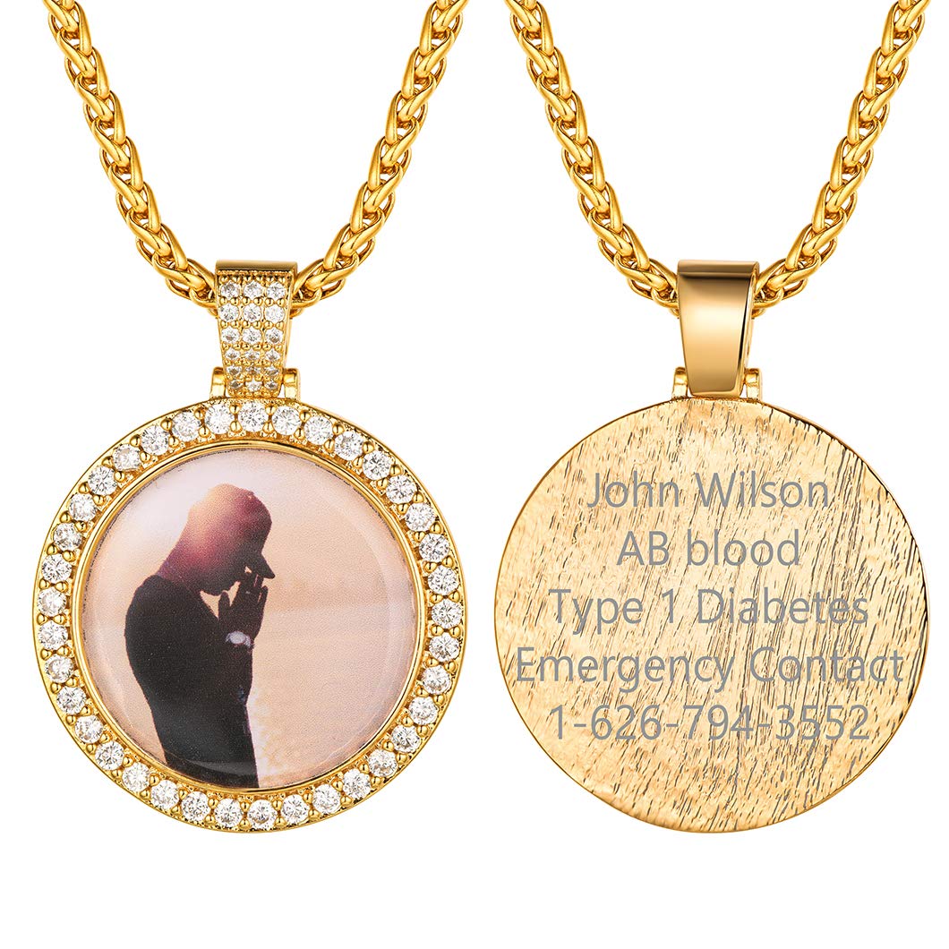 Gold Plated Personalized Custom Round Pendant Lettering Photo Necklace-silviax