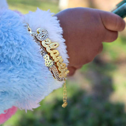 Double Layer Two Tone with Teddy Bear Heart XOXO Chain Personalized Custom Gold Plated Name Bracelet-silviax