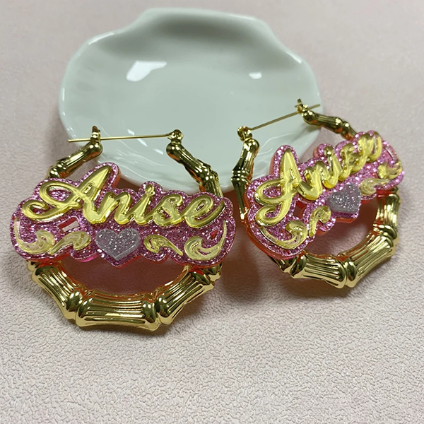 Colorful Acrylic Earrings with Heart Personalized Custom Mini Bamboo Name Earrings-silviax