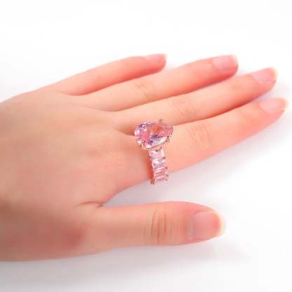 Pink Drop Zircon Ring Square Single Row Zircon Gold Plated Ring-silviax
