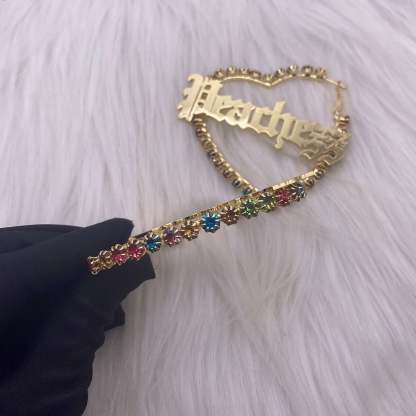 Colorful Zircon Heart Hoop Earrings Personalized Custom Gold Plated Name Earrings-silviax