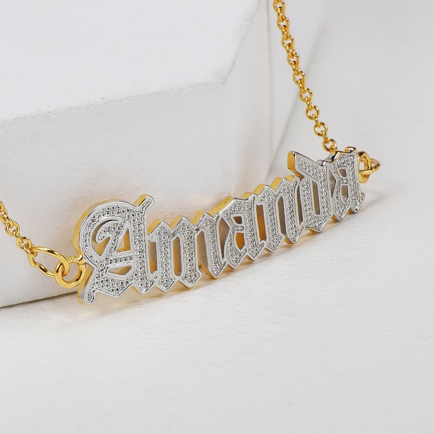 Two Tone Old English Font Gold Plated Personalized Custom Name Anklet-silviax
