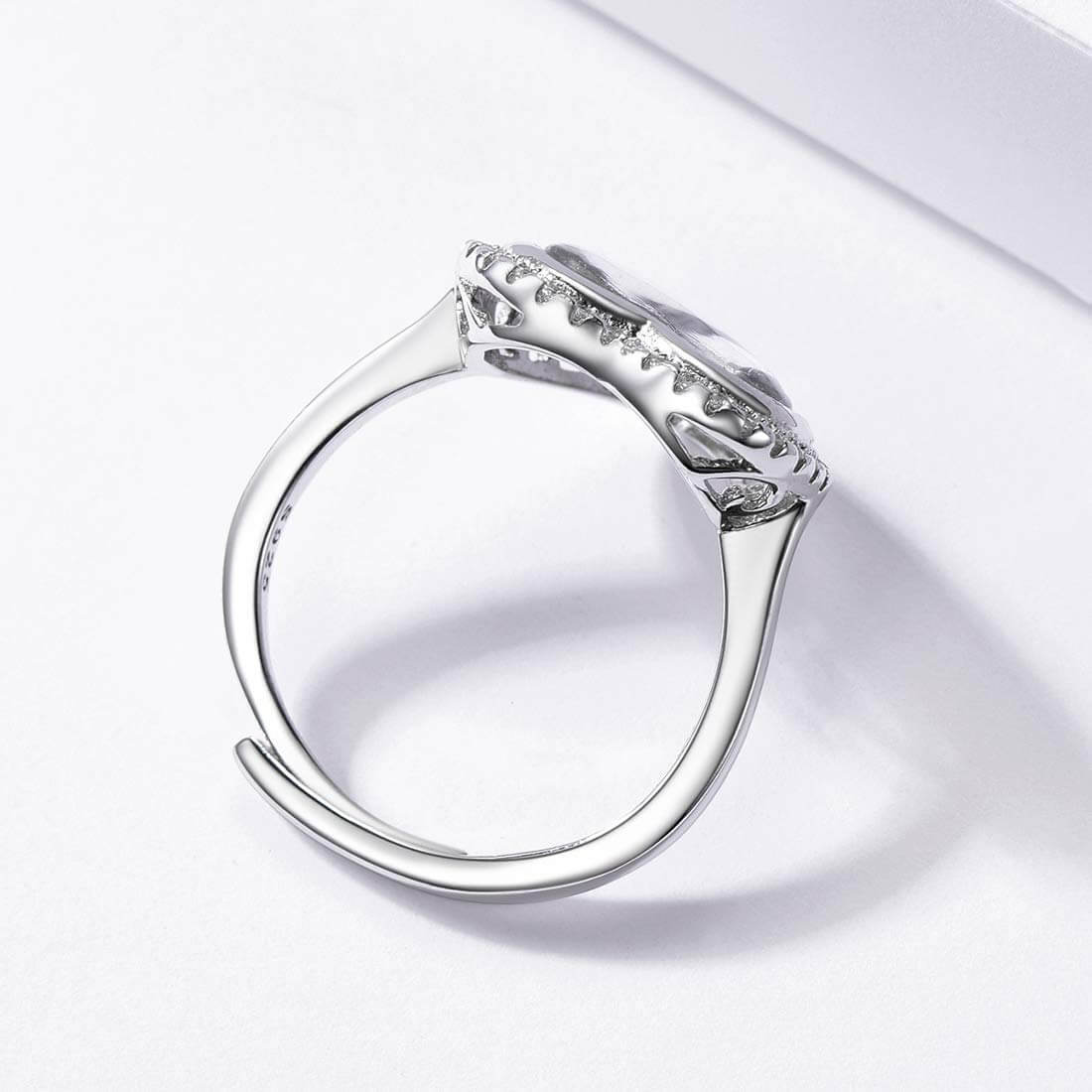 Heart white Gold Personalized Custom Open Photo Ring Inlay Cubic Zirconia-silviax