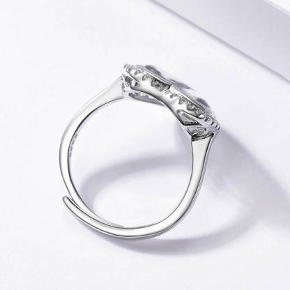 Heart white Gold Personalized Custom Open Photo Ring Inlay Cubic Zirconia-silviax