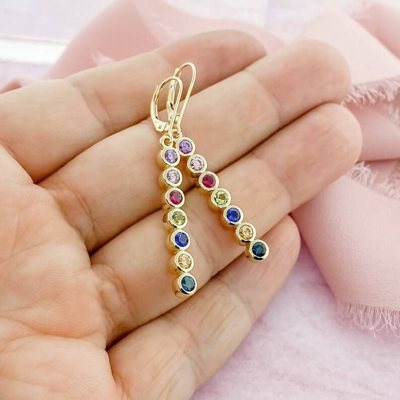 3 To 7 Birthstones Earrings Custom Gold Plated Family Earrings Gift For Mom-silviax