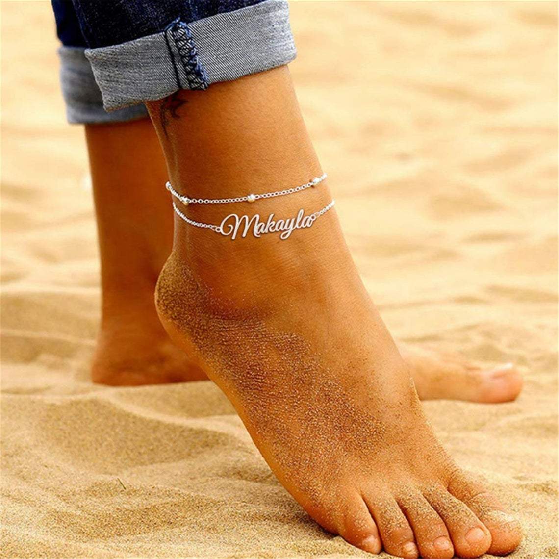 Double Layers Personalized Custom Gold Plated Name Anklet-silviax