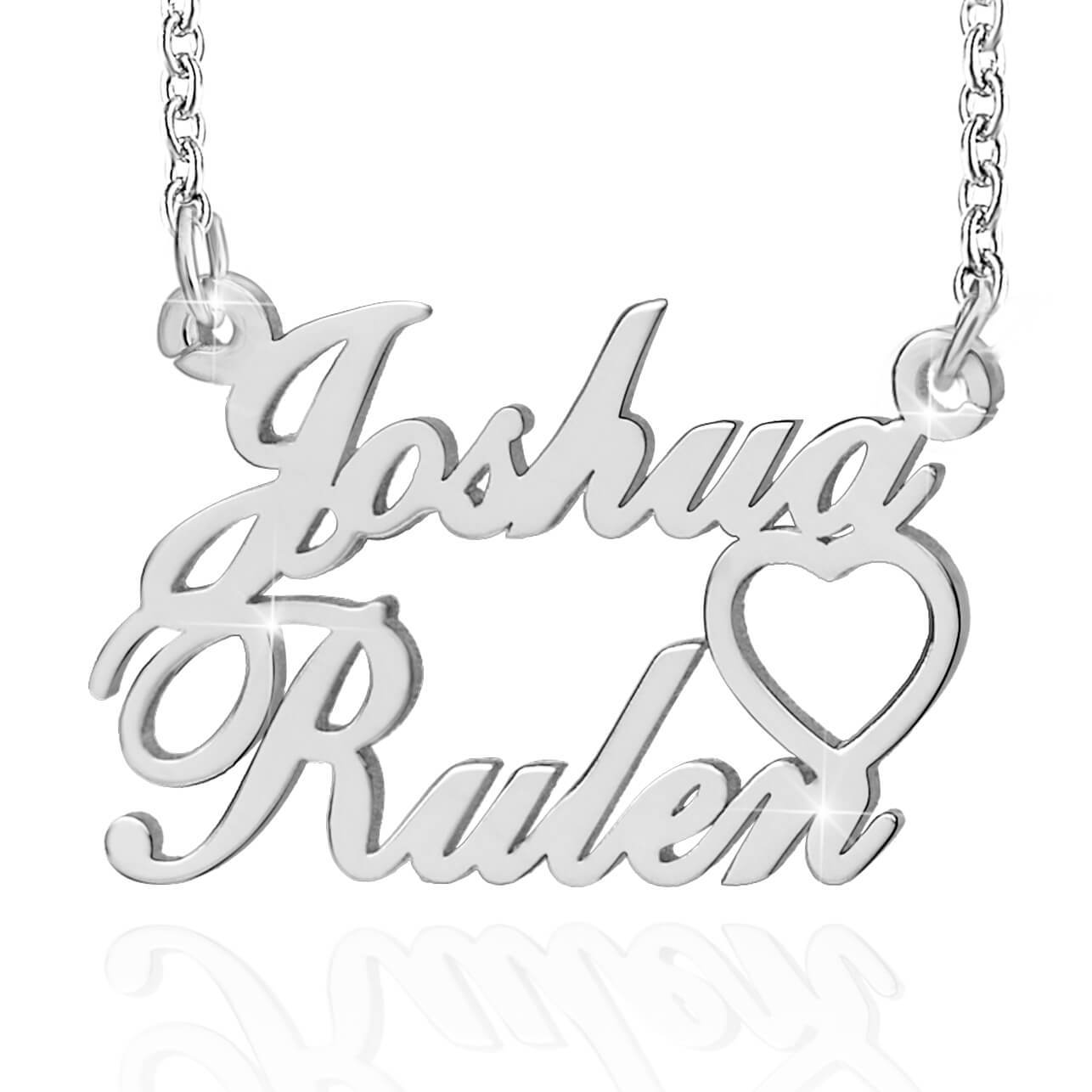 Two Name Heart Nameplate Pendant Personalized Custom Gold Plated Name Necklace-silviax