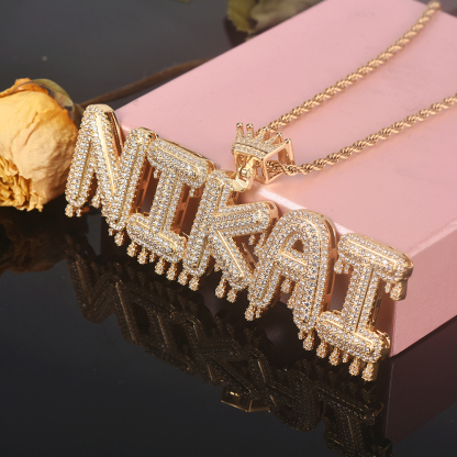 Crown Custom 2 to 6 Drip Letters Gold Plated Initial Necklace Hip Hop Style-silviax