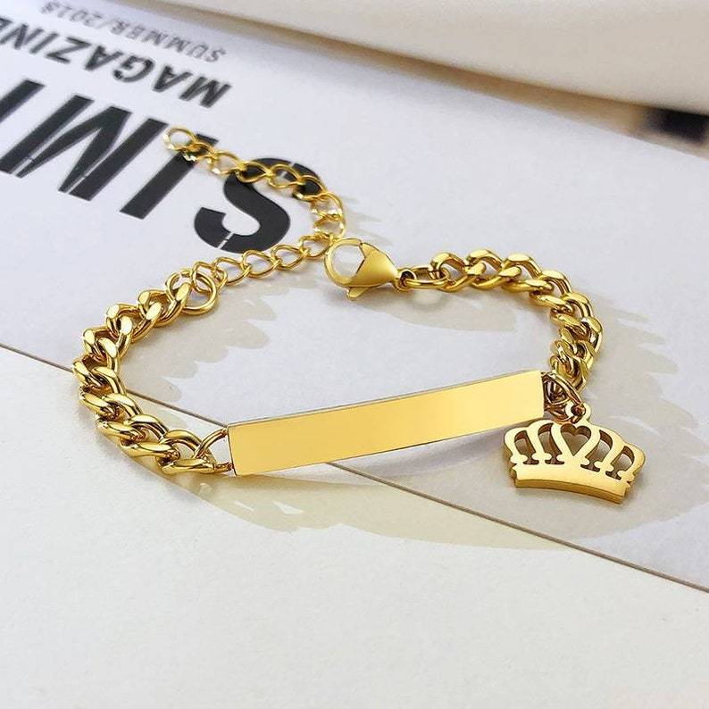 Customized Gold Plated Name ID Bracelet with Crown Baby Gifts