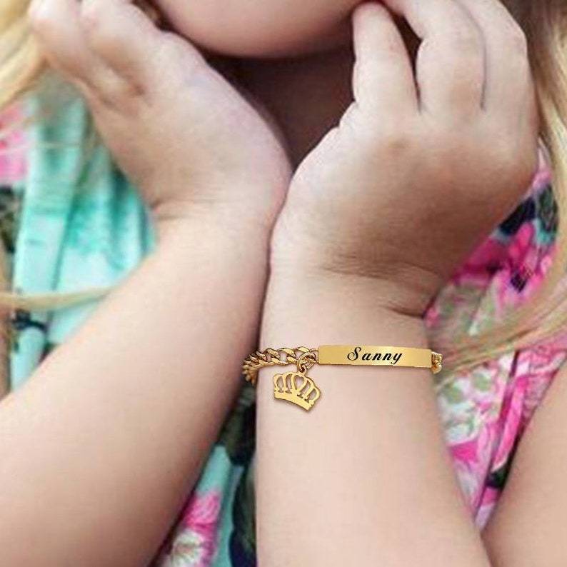 Customized Gold Plated Name ID Bracelet with Crown Baby Gifts