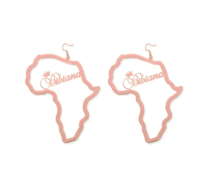Punk African Map Personalized Custom Nameplate with Crown Name Earrings Women Earrings Gold Plated -silviax