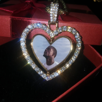 Tennis Chain Heart Shaped Personalized Custom Gold Plated Photo Pendant Necklace-silviax