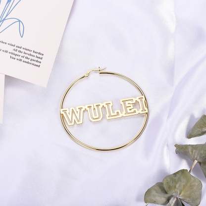 Hollow Capital Letter Name 60mm Personalized Custom Gold Plated Hoop Earrings-silviax