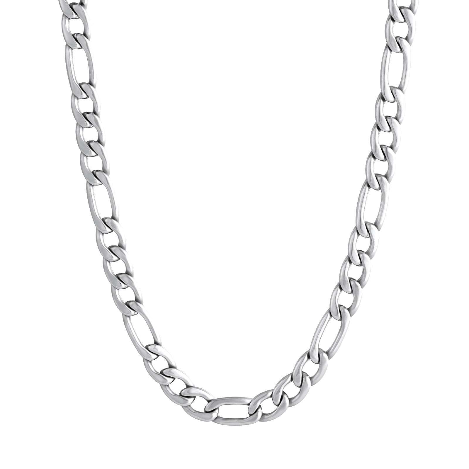 7mm Figaro Chain Necklace Gold Plated Hip Hop Rapper Chain Necklace for Men Women-silviax