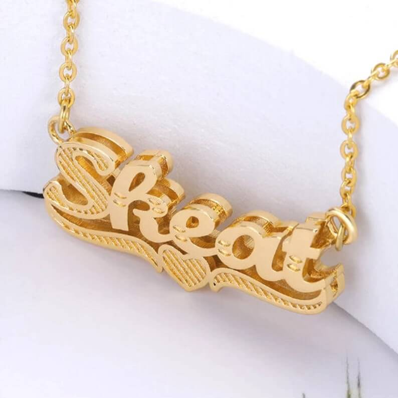 Double Layer Heart Personalized Custom 3D Gold Plated Name Necklace-silviax