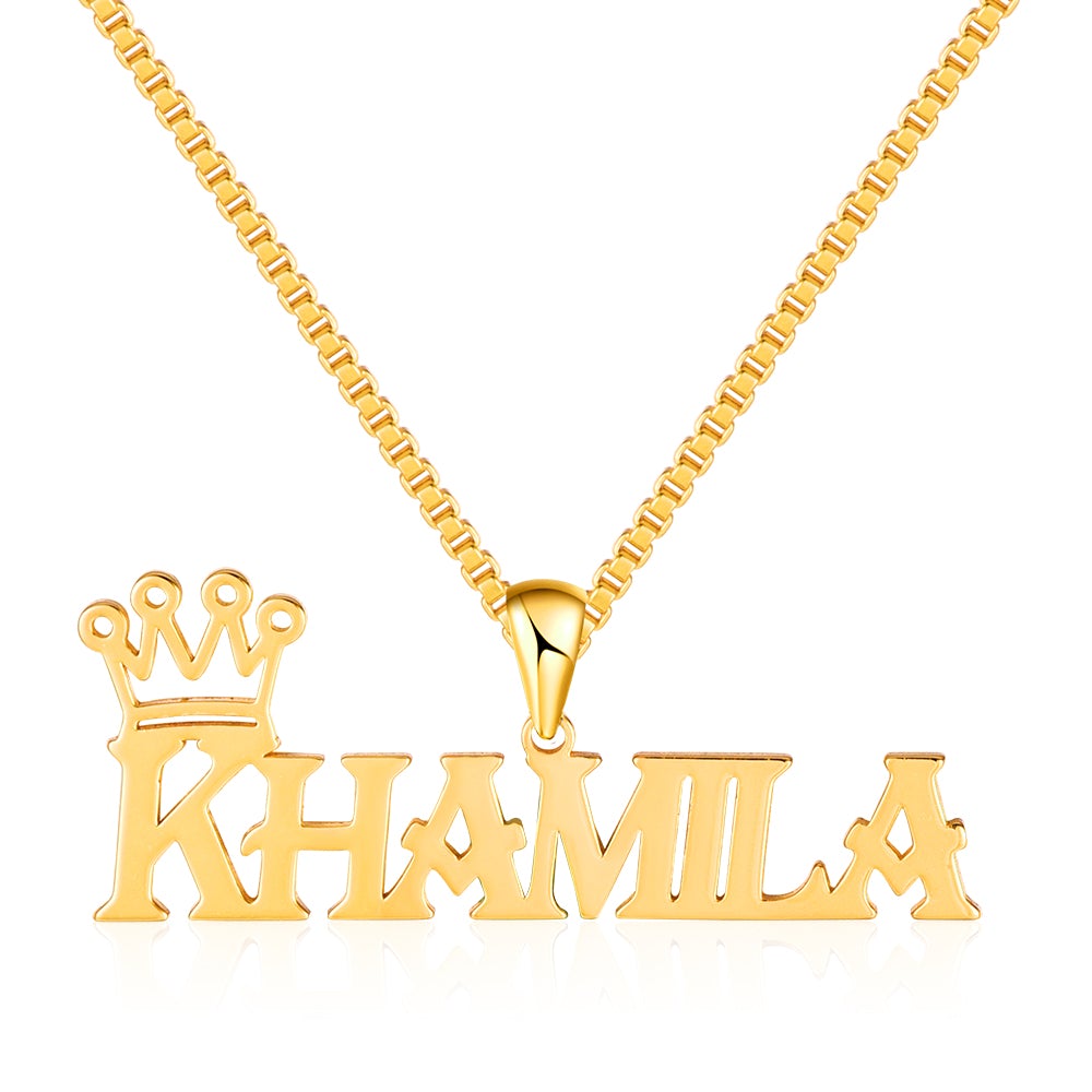 Capital Letter Nameplate with Crown Personalized Custom Gold Plated Name Necklace-silviax