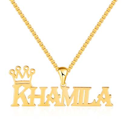 Capital Letter Nameplate with Crown Personalized Custom Gold Plated Name Necklace-silviax