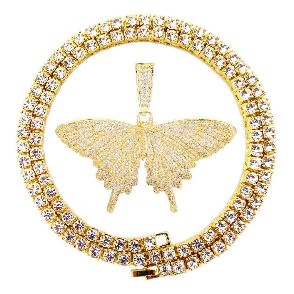 Butterfly Pendant Necklace Hip Hop Style Jewelry Gold Plated for Men Women-silviax