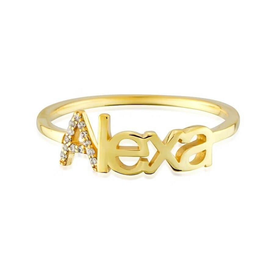 Initials Inlaid Zircon Personalized Custom Gold Plated Name Ring-silviax