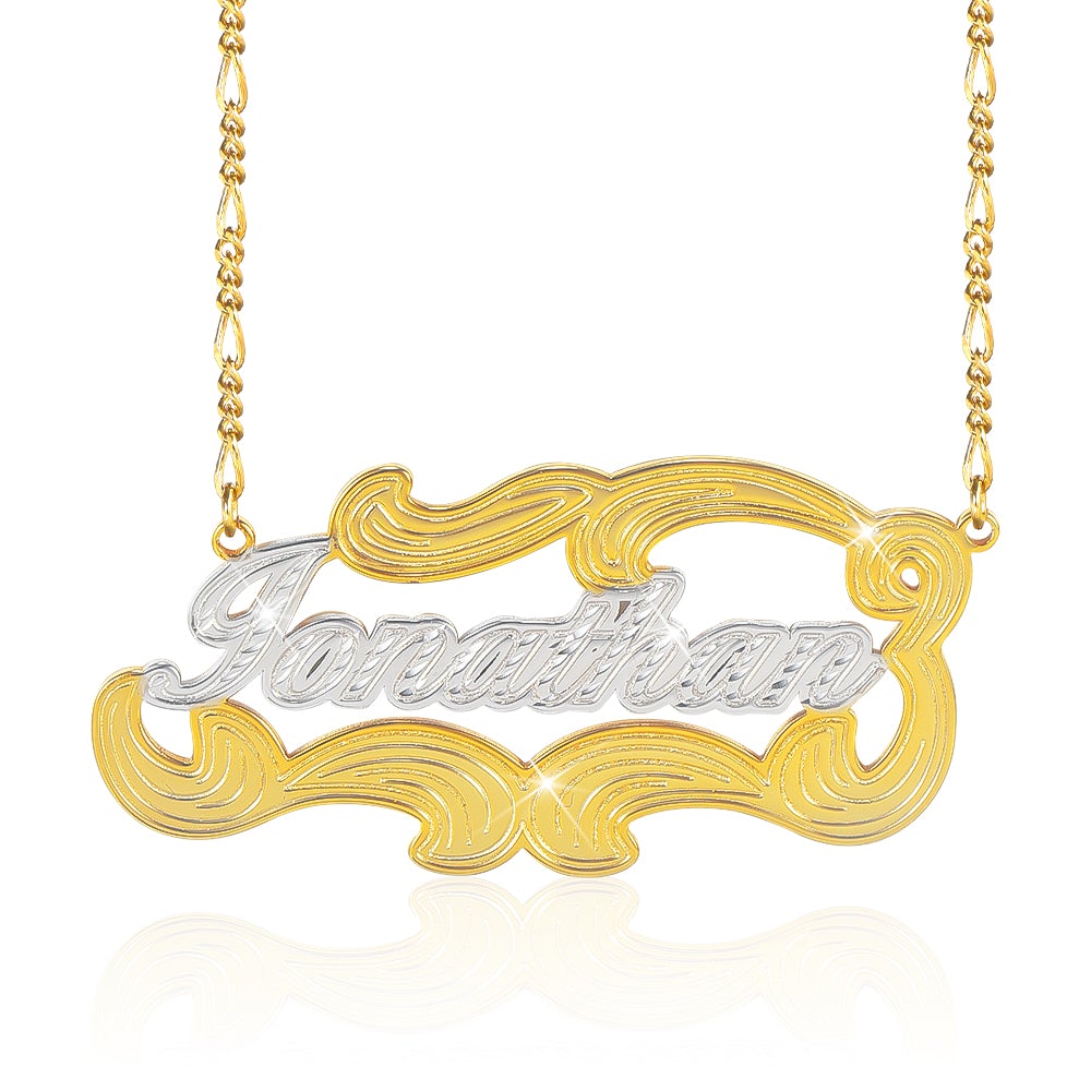 Waves Two Tone Personalized Custom Gold Plated Name Necklace-silviax