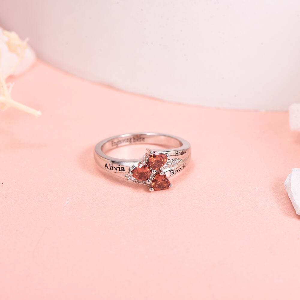 3 Birthstones & Names Personalized Engraved Mother Heart Ring-silviax