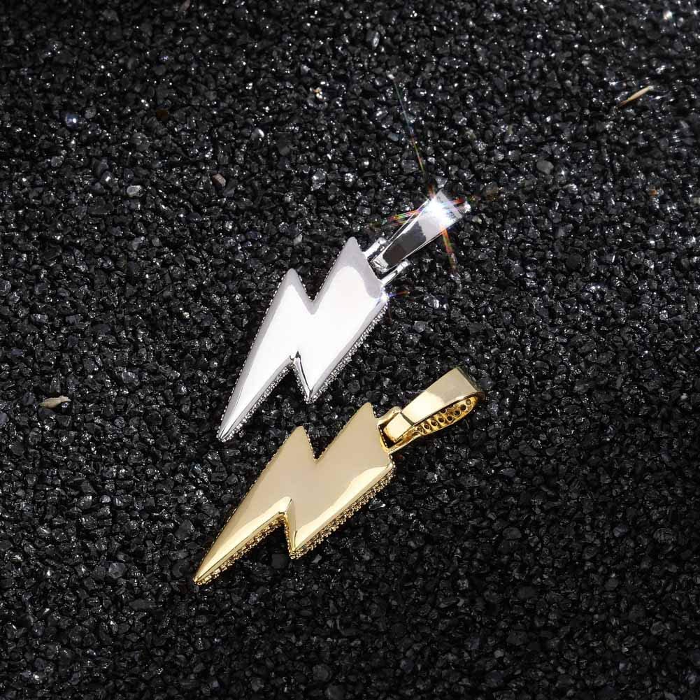 Hip Hop Lightning Pendant Gold Plated Iced Out CZ  Necklace for Men Women-silviax