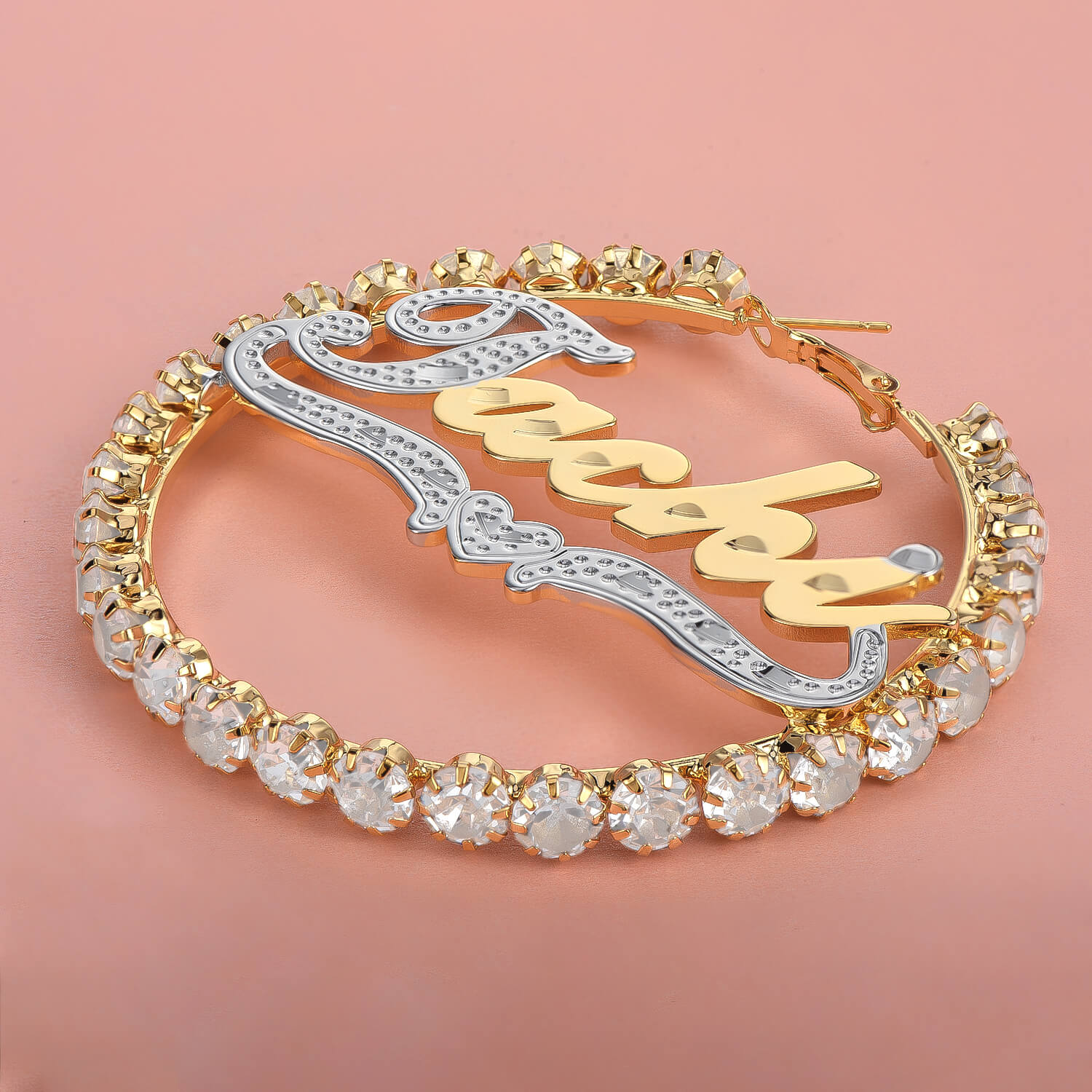 Two Tone Gold Plated Personalized Hoop Name Earrings-silviax