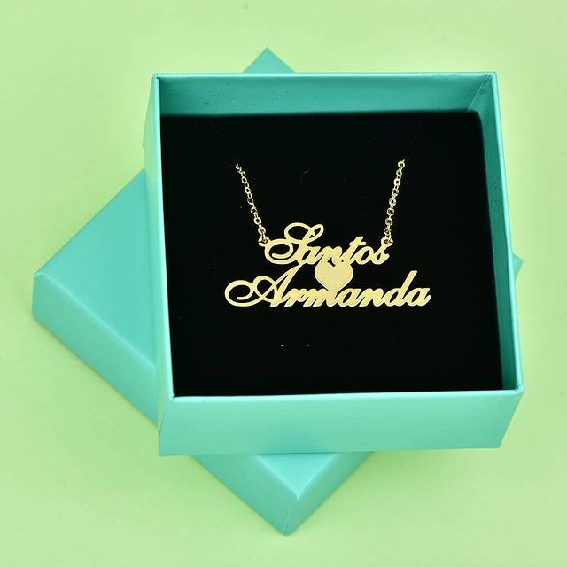 Heart Necklace In Middle With Two Names Gold Plated-silviax