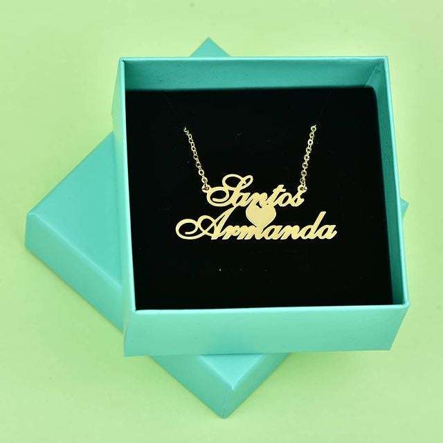 Heart Necklace In Middle With Two Names Gold Plated-silviax