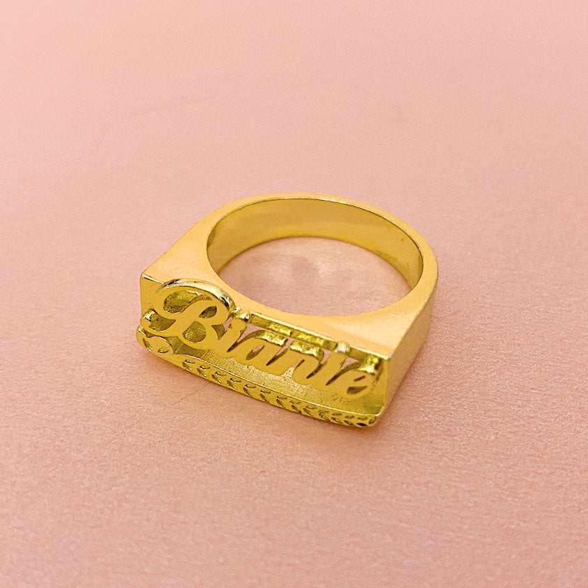 Wheat Ears Personalized Custom Gold Plated Name Ring-silviax