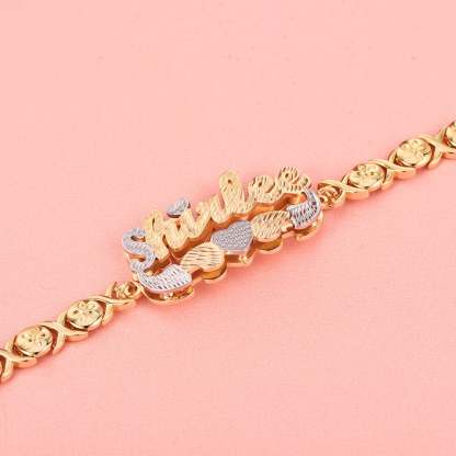 Double Layer Two Tone XOXO Chain with Heart Personalized Custom Gold Plated Name Bracelet-silviax