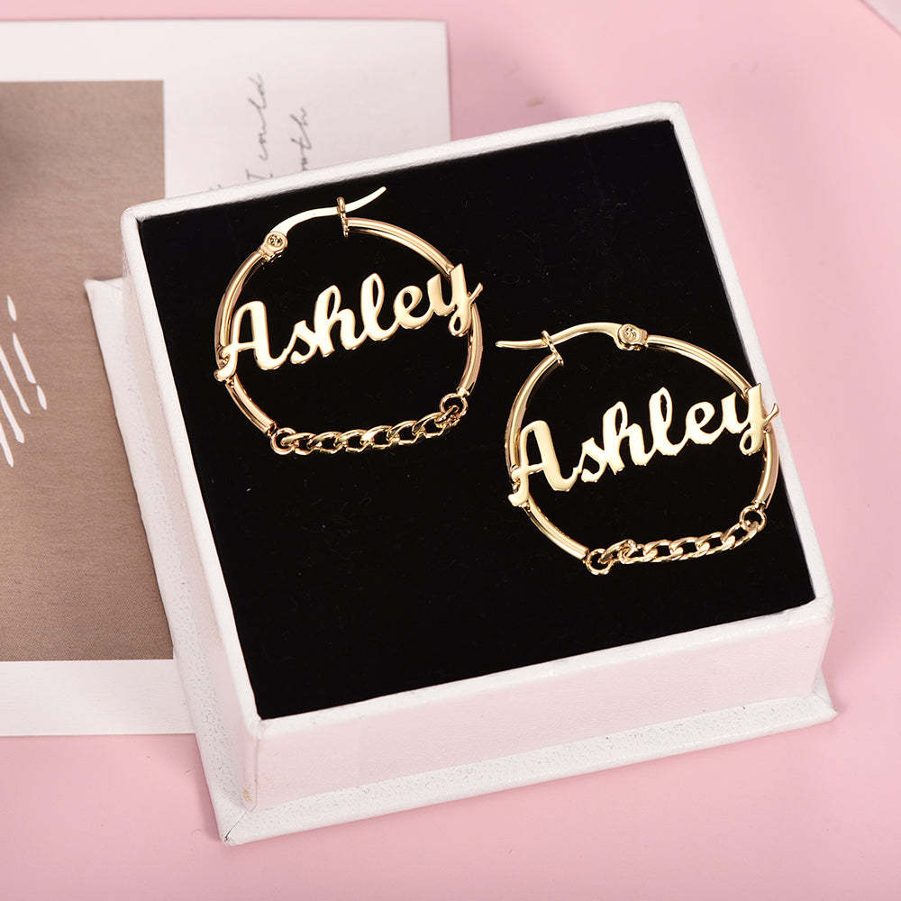 Hoop with Chain Personalized Name Earrings-silviax