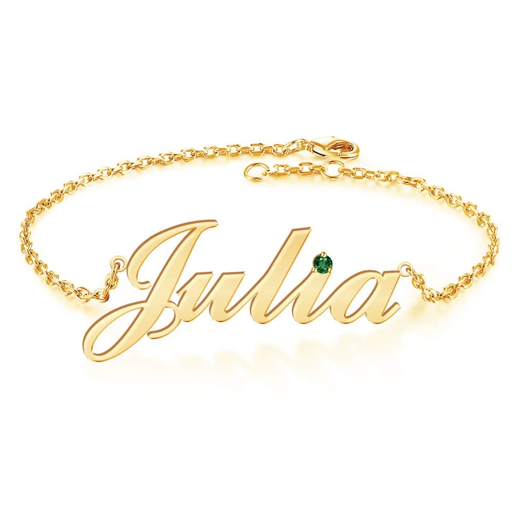 Gold Plated Personalized Birthstone Name Anklet-silviax