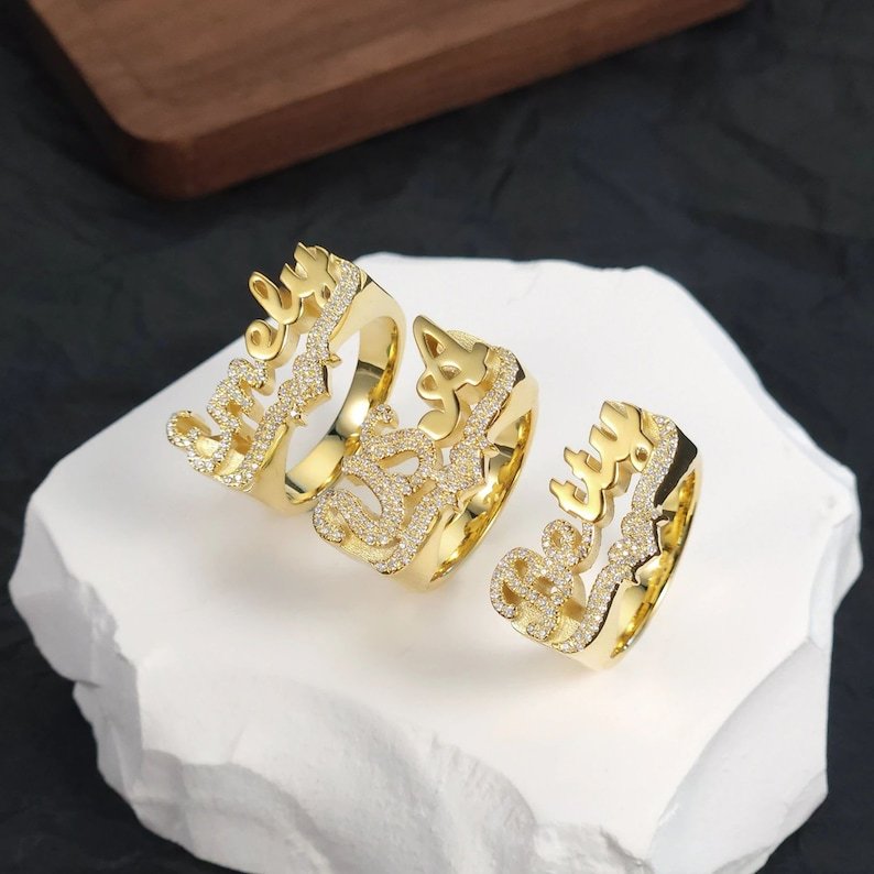 Custom Personalized Gold Plated Bling Bling Heart Name Ring-silviax