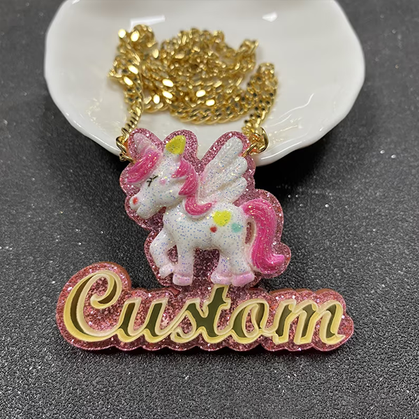 Cute Unicorn Personalized Pink Acrylic Name Necklace for Kids-silviax